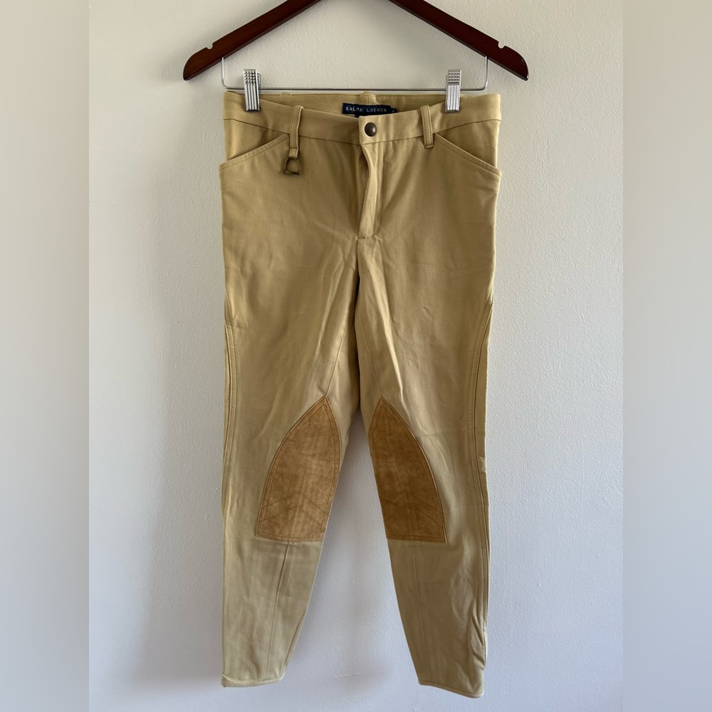 Ralph Lauren Tan Equestrian Suede Patch Pants